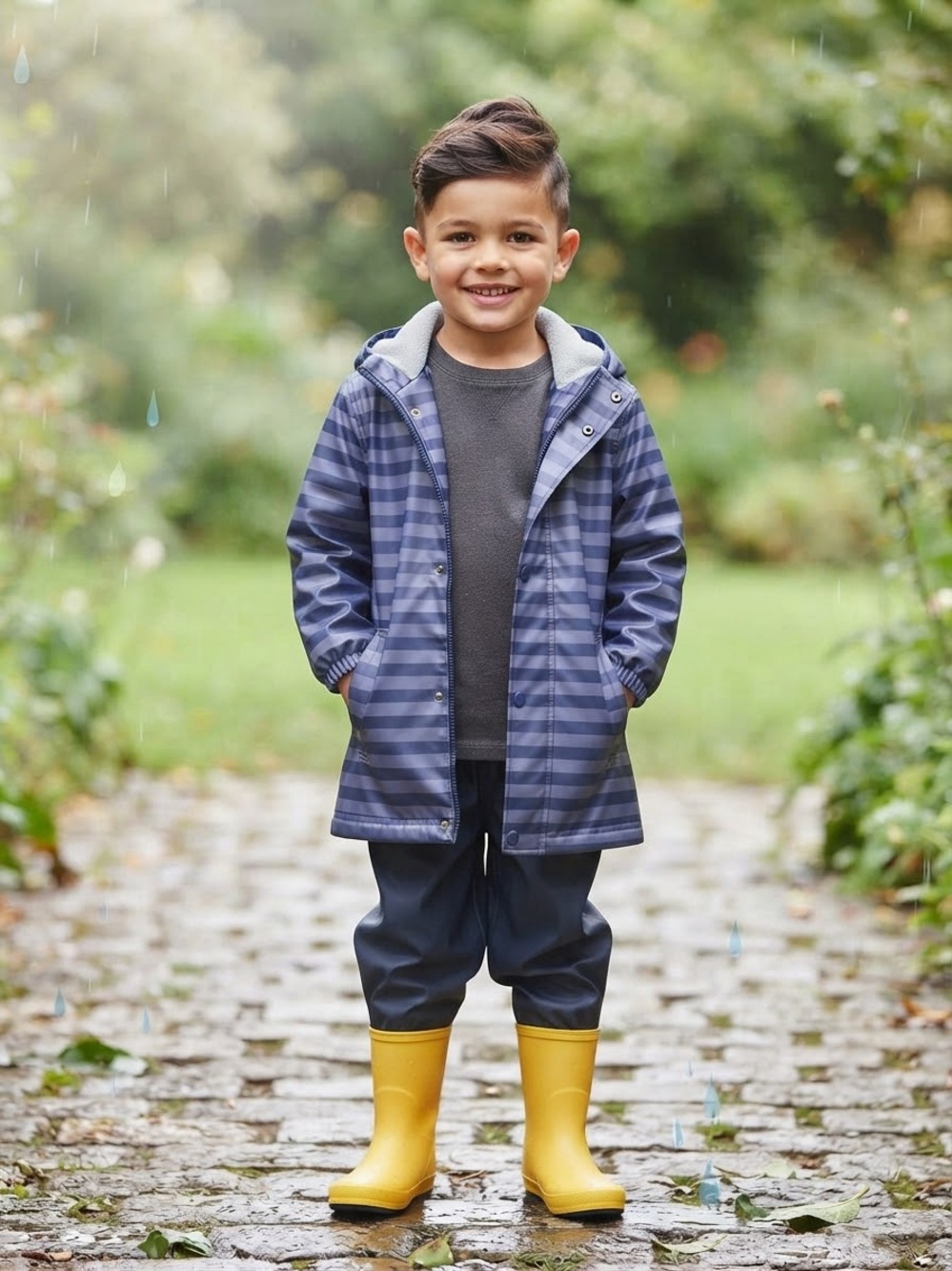 Tucker + Tate Waterproof Raincoat - Navy Blue Stripes - Picture 1 of 7
